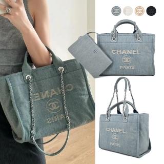 【CHANEL 香奈兒】經典Deauvill帆布鏈帶小號托特包(任選)