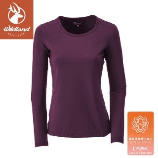 【Wildland 荒野】女 遠紅外線U領保暖衣《深紫》W2653/發熱衣/戶外運動機能上衣(悠遊山水+)