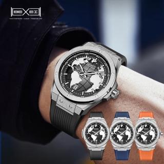 BEXEI 貝克斯 世界地圖戰鬥機指標藍寶石自動機械錶-9136(機械戰鬥機風格機械錶)