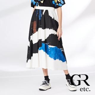 【GLORY21】網路獨賣款-etc.繽紛塗鴉彩繪印染棉麻長裙(白色)