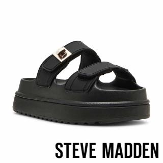 【steve madden】線上獨家款BIGSCHMONA-J 霧面雙帶厚底拖鞋(黑色)