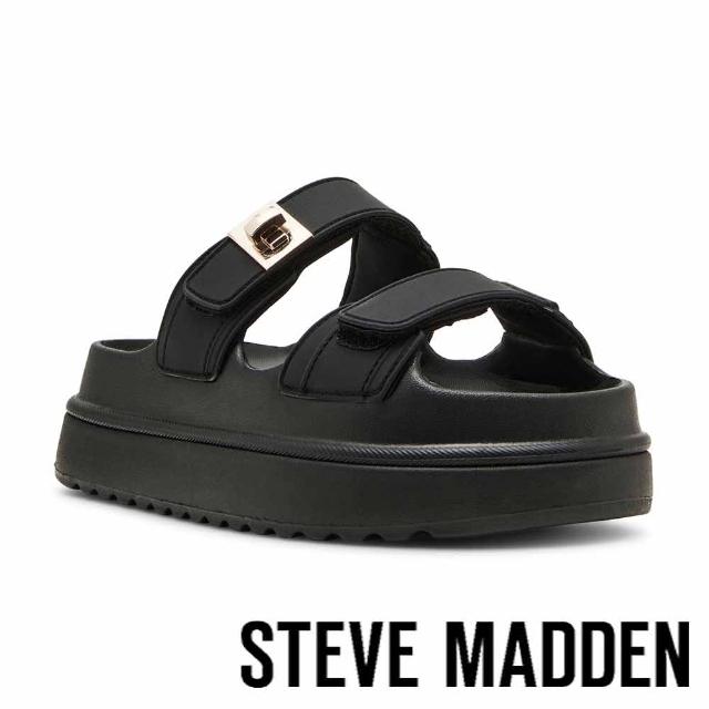 【steve madden】線上獨家款BIGSCHMONA-J 霧面雙帶厚底拖鞋(黑色)
