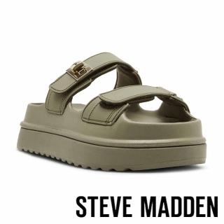 【steve madden】線上獨家款BIGSCHMONA-J 霧面雙帶厚底拖鞋(墨綠色)