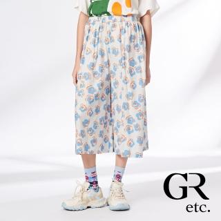 【GLORY21】網路獨賣款-etc.滿版花朵彩繪鬆緊腰寬褲(灰藍)