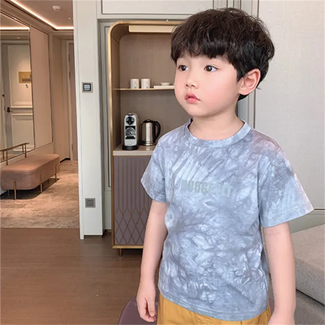 【安朵童舖】現貨韓版兒童紮染短袖染印上衣男童休閒短袖T恤短袖圓領上衣童裝(10)