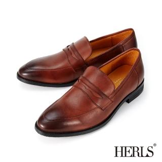 【HERLS】男鞋系列-全真皮經典擦色便仕樂福鞋 面試通勤(棕色)
