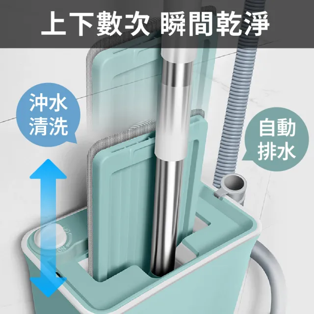 【新錸家居】創新升級★免換水/免沾手 洗衣機平板拖把水桶組1拖1桶3布輕巧型(持續沖洗/自動排水/乾濕兩用)