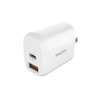 【Philips 飛利浦】超值2入組-20W typeC/USB 2孔PD快充充電器(DLP4326C)
