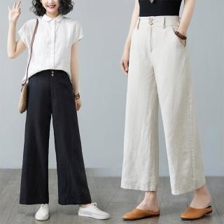 【Pure 衣櫃】棉麻寬鬆修身直筒九分女長褲(休閒褲/KDPY-9202)