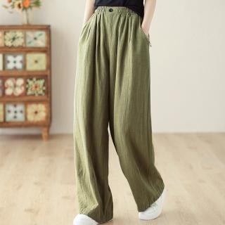 【Pure 衣櫃】簡約純色棉麻寬鬆直筒女長褲(休閒褲/KDPY-9043)
