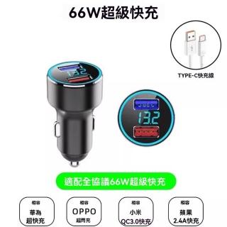 【樂多家居】66W雙口-TYPE-C快充線 車載充電器 超級快充 轉換插頭 雙USV電源充電器(12V和24V通用 超級快充)