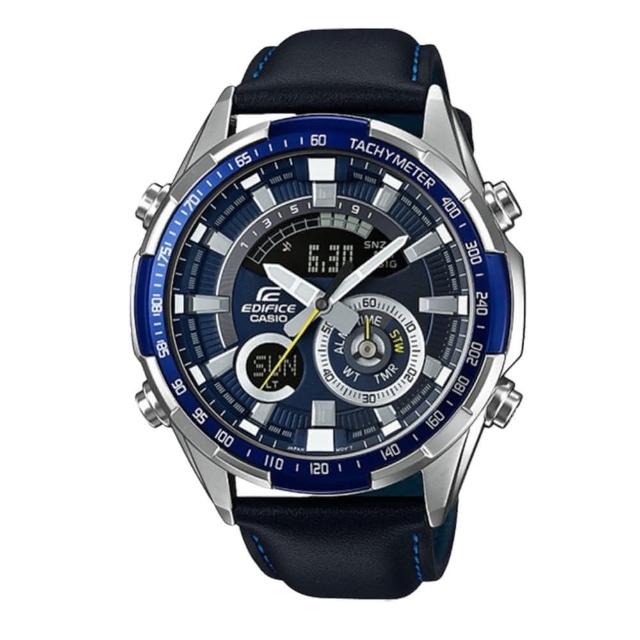 【CASIO 卡西歐】EDIFICE 世界時間 雙顯LED皮革腕錶(ERA-600L-2A)