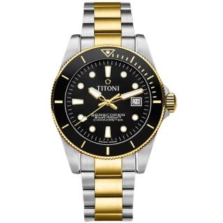 【TITONI 梅花錶】海洋探索 SEASCOPER 300 自製機芯天文臺認證潛水機械錶/金X黑42mm(83300 SY-BK-248)