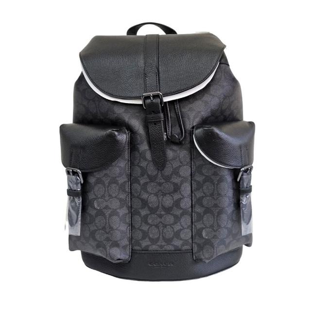 【COACH】新款 WARNER經典Logo 男款雙口袋後背包(黑色/贈原廠防塵袋紙袋)
