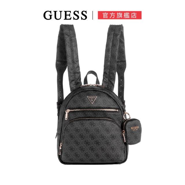 【GUESS】滿版印花拉鍊小後背包 附零錢包(黑色)