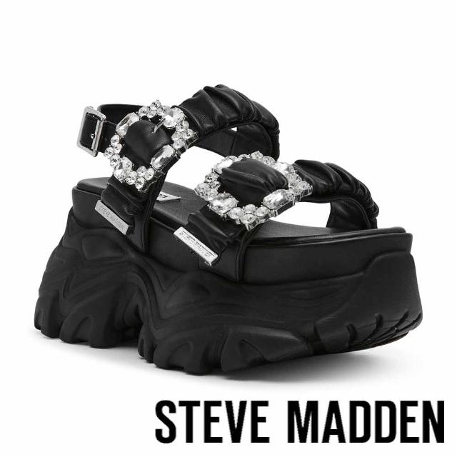 【steve madden】方鑽抓皺厚底涼鞋 VOLTAIRE(黑色)