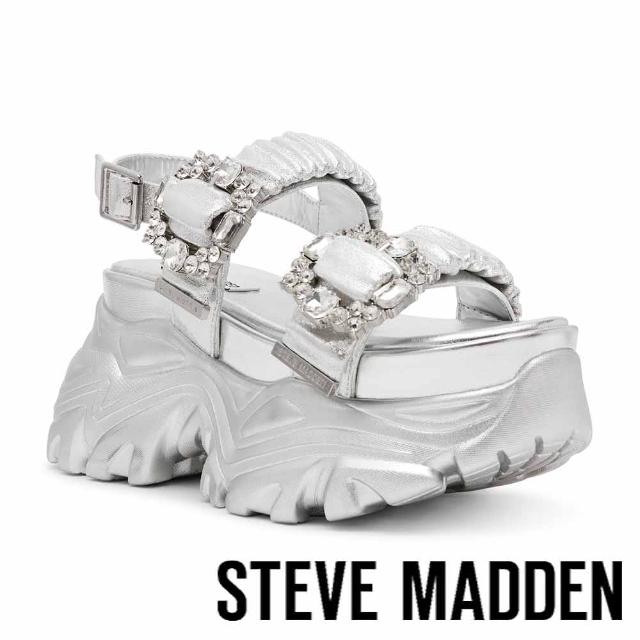 【steve madden】方鑽抓皺厚底涼鞋 VOLTAIRE(銀色)