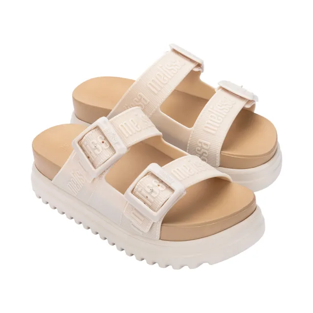 【Melissa】LOGO雙扣帶厚底拖鞋(米色)