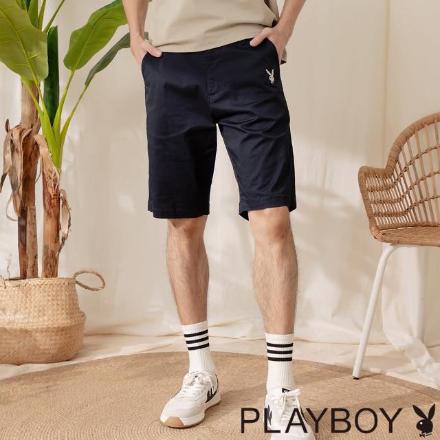 【PLAYBOY】基礎斜紋棉修身短褲(深藍色)