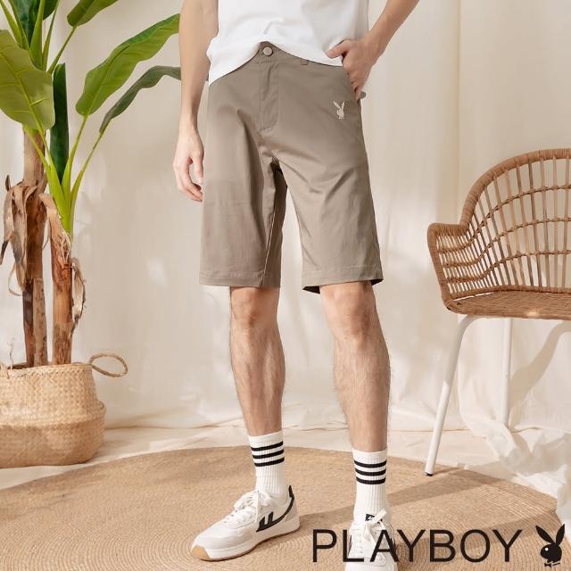 【PLAYBOY】基礎斜紋棉修身短褲(橄欖綠色)