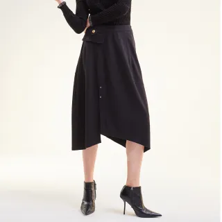 【MYVEGA 麥雪爾】羊毛不對稱下擺保暖長裙-咖啡