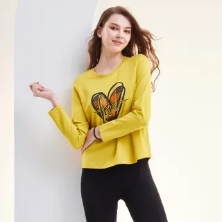 【MYVEGA 麥雪爾】高含棉愛心亮鑽側口袋上衣-黃