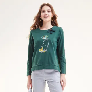 【MYVEGA 麥雪爾】高含棉兔子刺繡上衣-綠