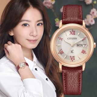 【CITIZEN 星辰】HEBE廣告款 羅馬時標光動能女錶 紅 32mm(EW2427-19A)