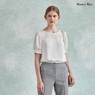 【Master Max】氣質款領蕾絲拼接雪紡素面短袖上衣(8217034)