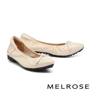 【MELROSE】美樂斯 內斂扭結皮花全真皮尖頭Q軟娃娃低跟鞋(米白)