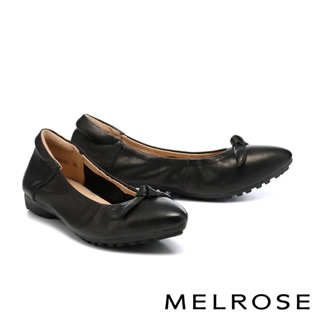 【MELROSE】美樂斯 內斂扭結皮花全真皮尖頭Q軟娃娃低跟鞋(黑)