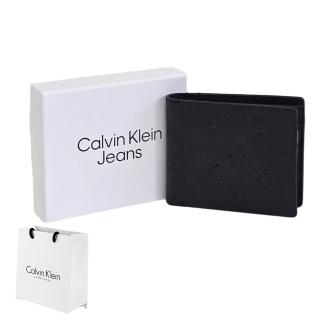 【Calvin Klein】CK 男款 Monogram 雕刻LOGO零錢袋皮夾短夾(黑色/贈原廠紙袋)