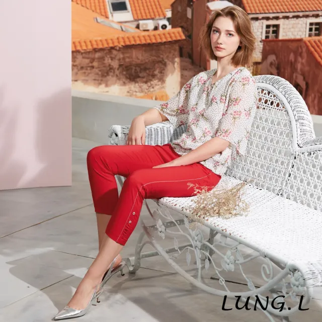 【LUNG.L 林佳樺】LS60A白色提花雪紡印花質感五分袖女裝上衣(春夏新品)