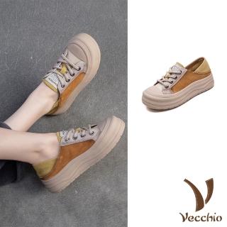 【Vecchio】真皮休閒鞋 厚底休閒鞋/真皮頭層牛皮兩穿法設計繽紛撞色厚底休閒鞋(黃)