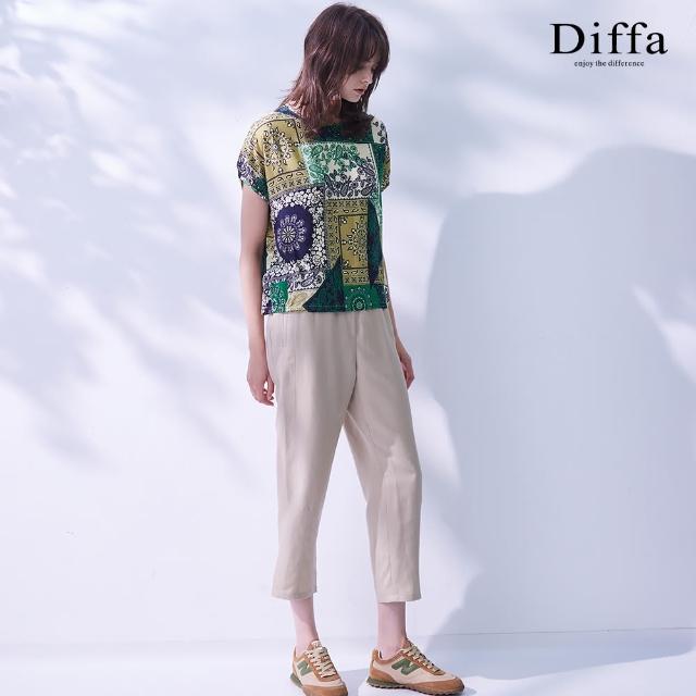 【Diffa】褲口車褶鬆緊腰設計長褲-女