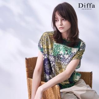 【Diffa】復古綠花連袖上衣-女
