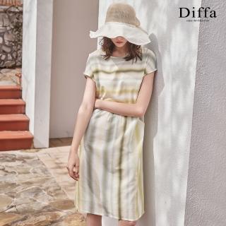 【Diffa】漸層綠白條連袖洋裝-女