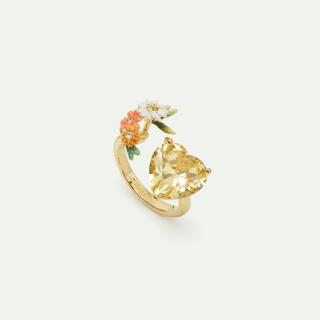 【Les Nereides】峰嶺花間-百日菊與心型切割水晶戒指