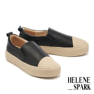 【HELENE SPARK】簡約全真皮奶油餅乾厚底休閒鞋(黑)