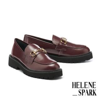 【HELENE SPARK】復古時尚馬銜釦全真皮樂福厚底鞋(紅)