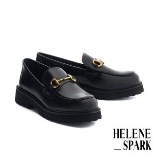 【HELENE SPARK】復古時尚馬銜釦全真皮樂福厚底鞋(黑)
