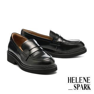 【HELENE SPARK】復古知性鉚釘開邊珠牛皮便仕樂福厚底鞋(黑)