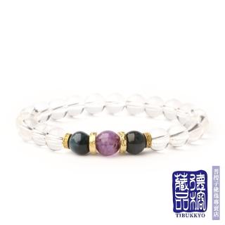 【TIBUKKYO 德榕藏品】原礦無染色白水晶手珠8mm 幽靈紫水晶/藍虎眼隔珠(天然虎眼石手珠 鷹眼石手珠)