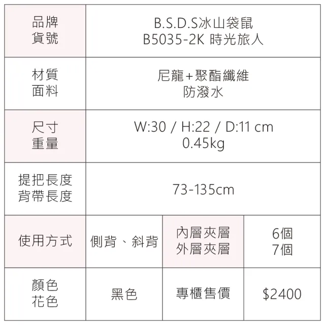 【冰山袋鼠】雙11 時光旅人 - 知性造型多層斜背包 - 黑色(B5035-2K)