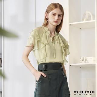 【mia mia】小V領荷葉綁帶上衣