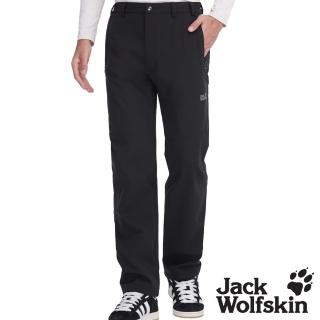 【Jack wolfskin 飛狼】男 防風防潑水休閒保暖長褲 Softshell 軟殼褲(午夜黑)