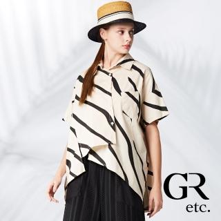 【GLORY21】網路獨賣款-etc.條紋彩繪下擺不對稱造型襯衫(杏色)