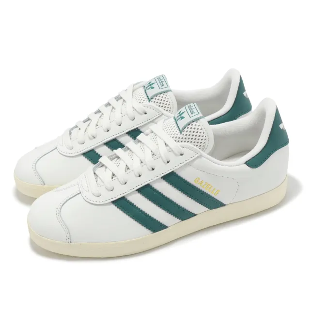 【adidas 愛迪達】休閒鞋 Gazelle 男鞋 女鞋 白 綠 德訓鞋 復古 小白鞋 皮革 愛迪達(JH5397)
