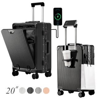 【Arlink】20吋登機箱 行李箱 前開式行李箱(鋁框箱/拉桿箱/行李束帶/前開式/行李箱)