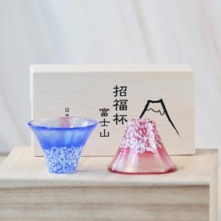 【YU Living 信歐傢居】日本進口 東洋佐佐木富士山迷你招福杯禮盒組 35ml(藍紅色.禮盒裝.酒器用具.清酒杯)